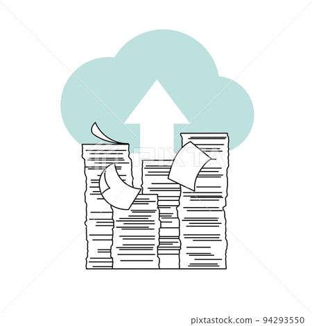 通過將堆積的工作文檔存儲為雲數據來說明無紙化工作的圖像 94293550