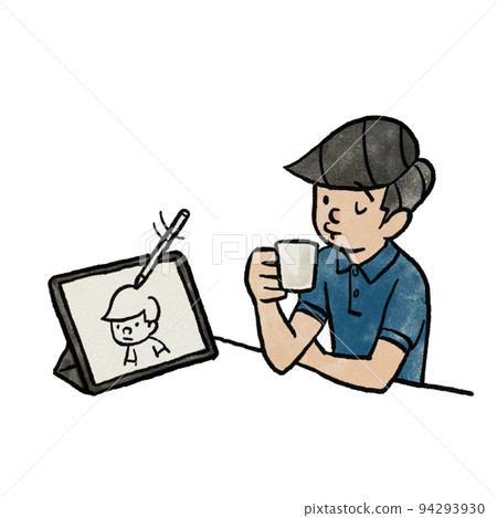 A man who draws a picture on a tablet like a magic trick 94293930