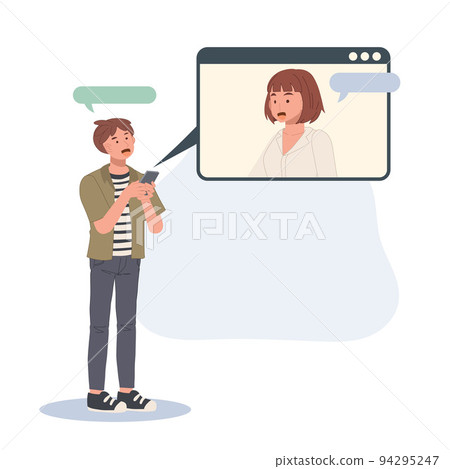online chat between a man and a woman, text in a messenger in a smartphone. Vector illustration online chat between a man and a woman, text in a messenger in a smartphone. Vector illustration 94295247