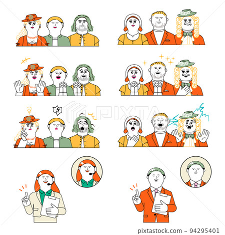 Facial expression difference set of men and women who guide and people who listen Facial expression difference set of men and women who guide and people who listen 94295401
