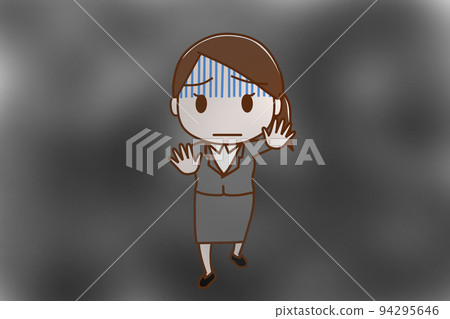 (Full body front) A woman in a suit who is worried in the fog 94295646