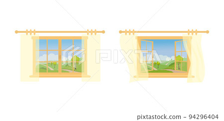 Open and closed window on white background Open and closed window on white background 94296404