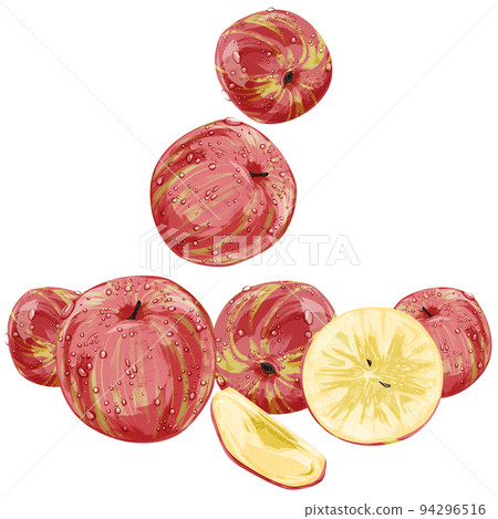 Hand drawn watercolor style illustration of a juicy apple 94296516