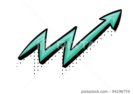Curved Blue Arrow with Pointed End and Dots Doodle Style Vector Element 94296759