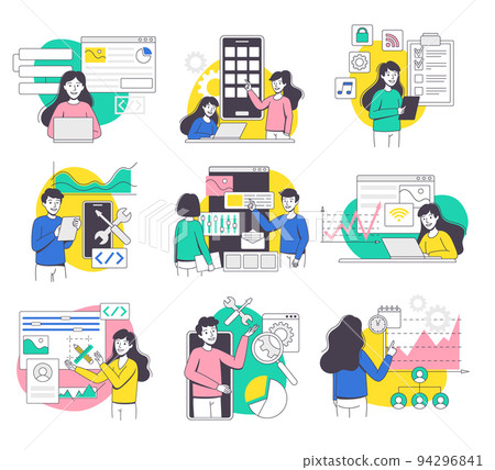 App Dev Professional Developing Software Application for Mobile Device Vector Set 94296841