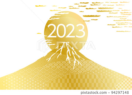 2023 New Year's card-Japanese pattern Mt.Fuji and first sunrise illustration material 2023 New Year's card-Japanese pattern Mt.Fuji and first sunrise illustration material 94297148