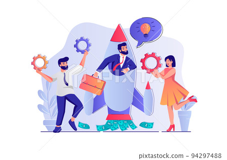 Business startup concept with people scene. Man and woman colleagues start new business, investing and develop success project together. Vector illustration with characters in flat design for web 94297488