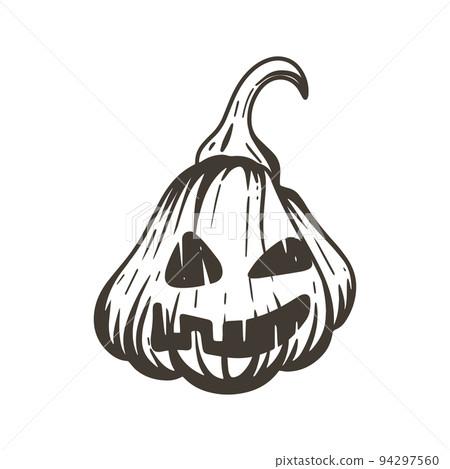 Single halloween pumpkin head hand engraving Single halloween pumpkin head hand engraving 94297560