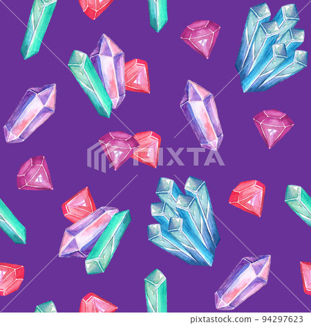 Watercolor seamless pattern with crystals in different shapes 94297623