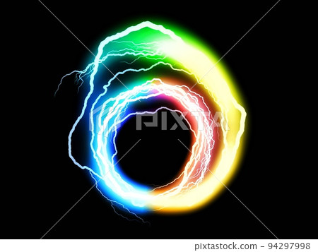 與旋轉的五顏六色的閃電的抽象背景 與旋轉的五顏六色的閃電的抽象背景 94297998