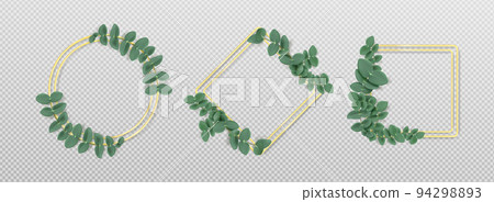 Golden frames with eucalyptus leaves isolated set 94298893
