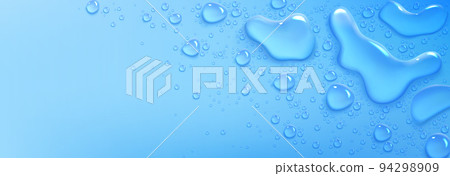 Water drops, spill puddles on blue background 94298909