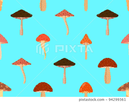 Mushrooms seamless pattern in pixel art style. Mushrooms in 8 bit 90s video game style in 2D. Mushrooms on a blue background. Design for apps, banners and posters. Vector illustration Mushrooms seamless pattern in pixel art style. Mushrooms in 8 bit 90s video game style in 2D. Mushrooms on a blue background. Design for apps, banners and posters. Vector illustration 94299361