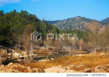 Landscape with mountains river in sunny winter day 94299431