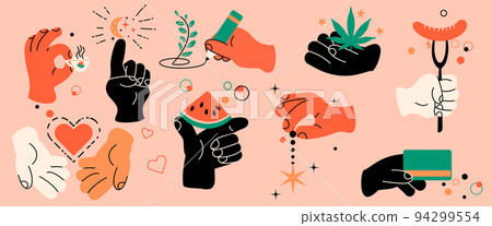 Colored hands in various gestures Colored hands in various gestures 94299554