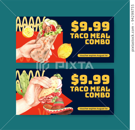 Voucher template with taco day concept,watercolor style 94299755