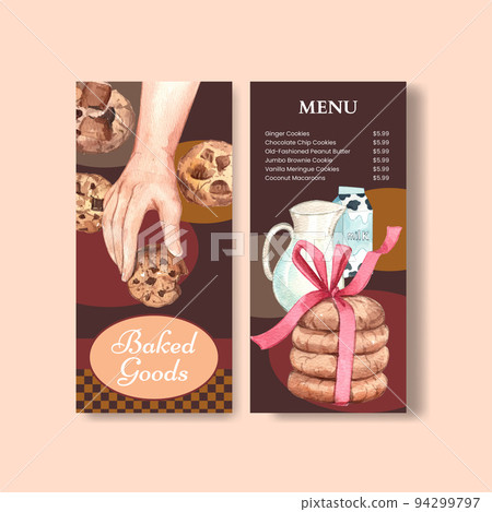 Menu template with homemade cookie concept,watercolor style Menu template with homemade cookie concept,watercolor style 94299797