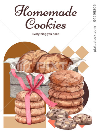Poster template with homemade cookie concept,watercolor style Poster template with homemade cookie concept,watercolor style 94299806