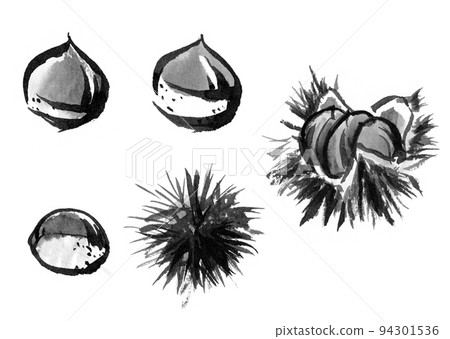 使用毛筆流血繪製的日式栗子（水墨畫）插圖 94301536