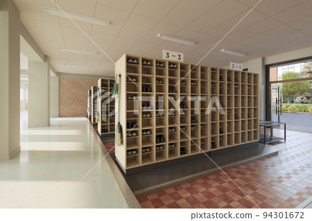 明亮的門廳和鞋櫃/學校位置、青春和懷舊的概念形象 94301672