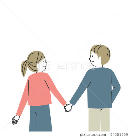 couple holding hands and looking at each other - Stock Illustration ...