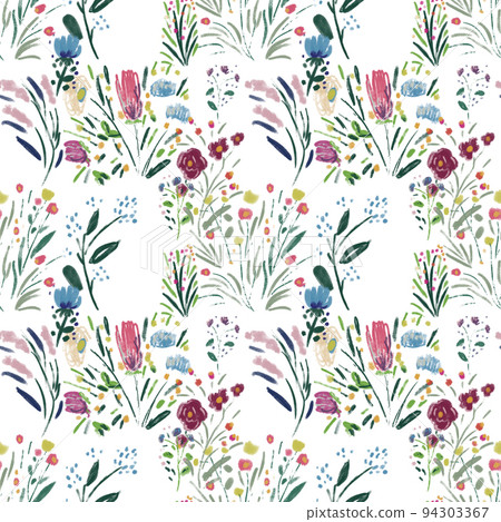 Seamless pattern with wildflowers on watercolor paper background. 94303367