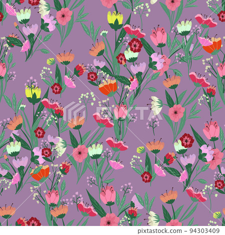 Seamless pattern. Vector flowers and leaves. Botanical illustration 94303409