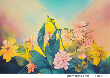 floral arrangement with folk ornaments on green background floral arrangement with folk ornaments on green background 94303595