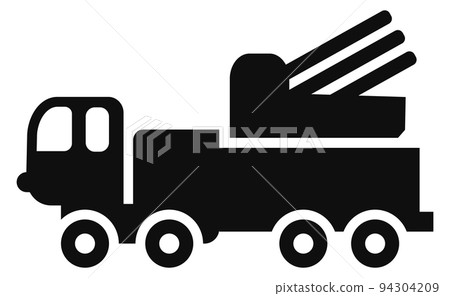 Military missile launcher truck. Army transport black icon 94304209
