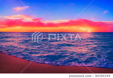 Sunset sea landscape. Colorful ocean beach sunrise. Colorful nature sea sky 94304344