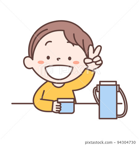 一個男孩在玩和平的水瓶裡喝水休息的插圖素材 一個男孩在玩和平的水瓶裡喝水休息的插圖素材 94304730