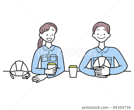 Illustration material of an Asian worker working at a construction site taking a break Illustration material of an Asian worker working at a construction site taking a break 94304736