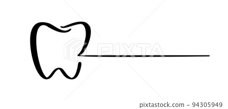 Tooth logo icon and line for text for dentist or stomatology dental care design template. Vector isolated black line contour tooth symbol for dental clinic or dentistry medical center and toothpaste 94305949