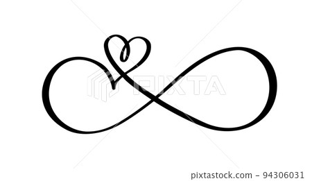 Love vector heart logo in sign of infinity. Sign on postcard to Valentines day, wedding print. calligraphy and lettering illustration isolated on a white background 94306031