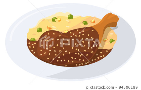 Chicken and rice cartoon icon. Traditional mexican dish Chicken and rice cartoon icon. Traditional mexican dish 94306189