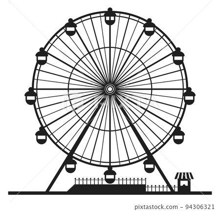 Amusement park ferris big wheel black silhouette Amusement park ferris big wheel black silhouette 94306321