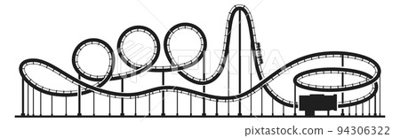 Fast speed park ride. Roller coaster black silhouette Fast speed park ride. Roller coaster black silhouette 94306322