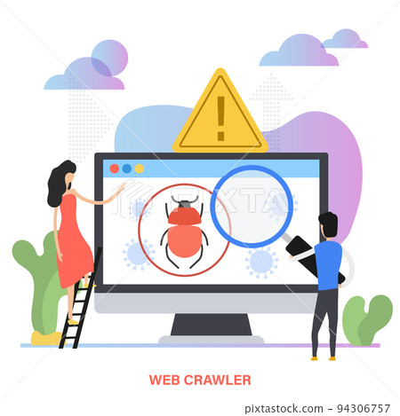 Web crawler vector illustration in flat style. People checking the website concept Web crawler vector illustration in flat style. People checking the website concept 94306757