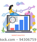 Vector flat illustration of businesswoman making market analytics. SEO research and target strategy concept 94306759
