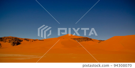 Landscape of sand dune and sandstone nature sculpture at Tamezguida in Tassili nAjjer national park, Algeria 94308070