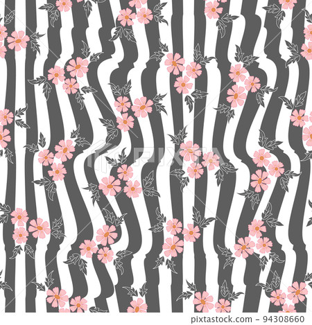 Pink flowers bouquets grey white stripes vector floral pattern. Elegant retro background. Great for all uses Pink flowers bouquets grey white stripes vector floral pattern. Elegant retro background. Great for all uses 94308660