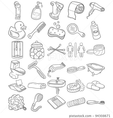 Bathroom Hand Drawn Doodle Line Art Outline Set Bathroom Hand Drawn Doodle Line Art Outline Set 94308671