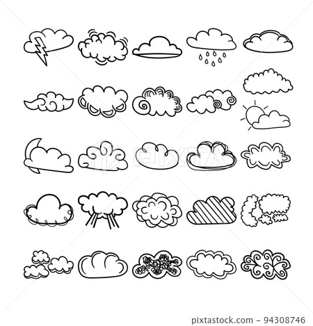 Clouds Hand Drawn Doodle Line Art Outline Set Clouds Hand Drawn Doodle Line Art Outline Set 94308746