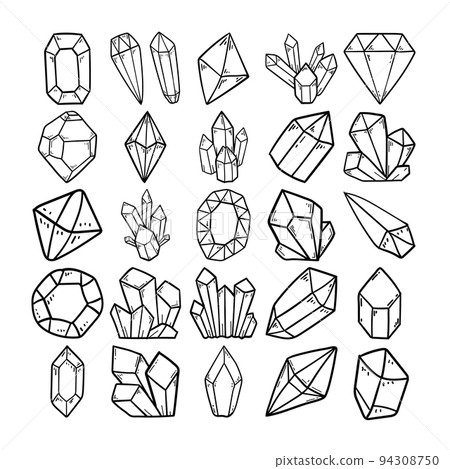 Crystal Hand Drawn Doodle Line Art Outline Set Crystal Hand Drawn Doodle Line Art Outline Set 94308750