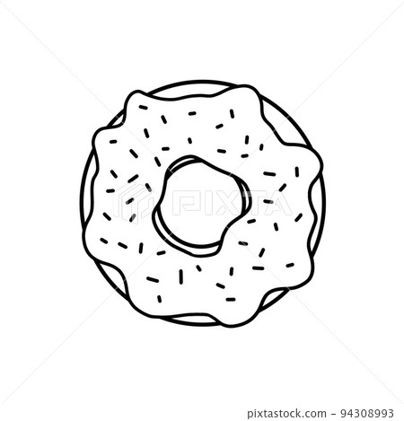 Donut with glaze. Sweet sugar dessert with icing. Outline cartoon illustration isolated on white background Donut with glaze. Sweet sugar dessert with icing. Outline cartoon illustration isolated on white background 94308993