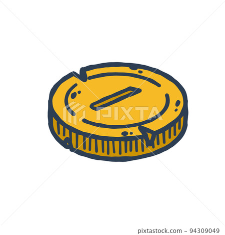 Gold coin. Outline cartoon Icon of money and treasure. Concept of earnings and wealth. Gold coin. Outline cartoon Icon of money and treasure. Concept of earnings and wealth. 94309049