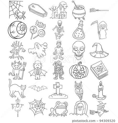 Halloween Hand Drawn Doodle Line Art Outline Set 94309320