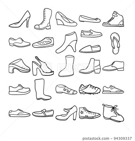 Shoes Hand Drawn Doodle Line Art Outline Set 94309337