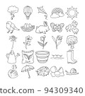 Spring Hand Drawn Doodle Line Art Outline Set 94309340