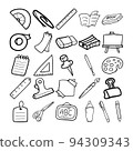Stationery Hand Drawn Doodle Line Art Outline Set 94309343